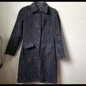 Danier Vintage Y2K Chenille Floral Print 3/4 Length Coat Jacket Soft Pockets 10
